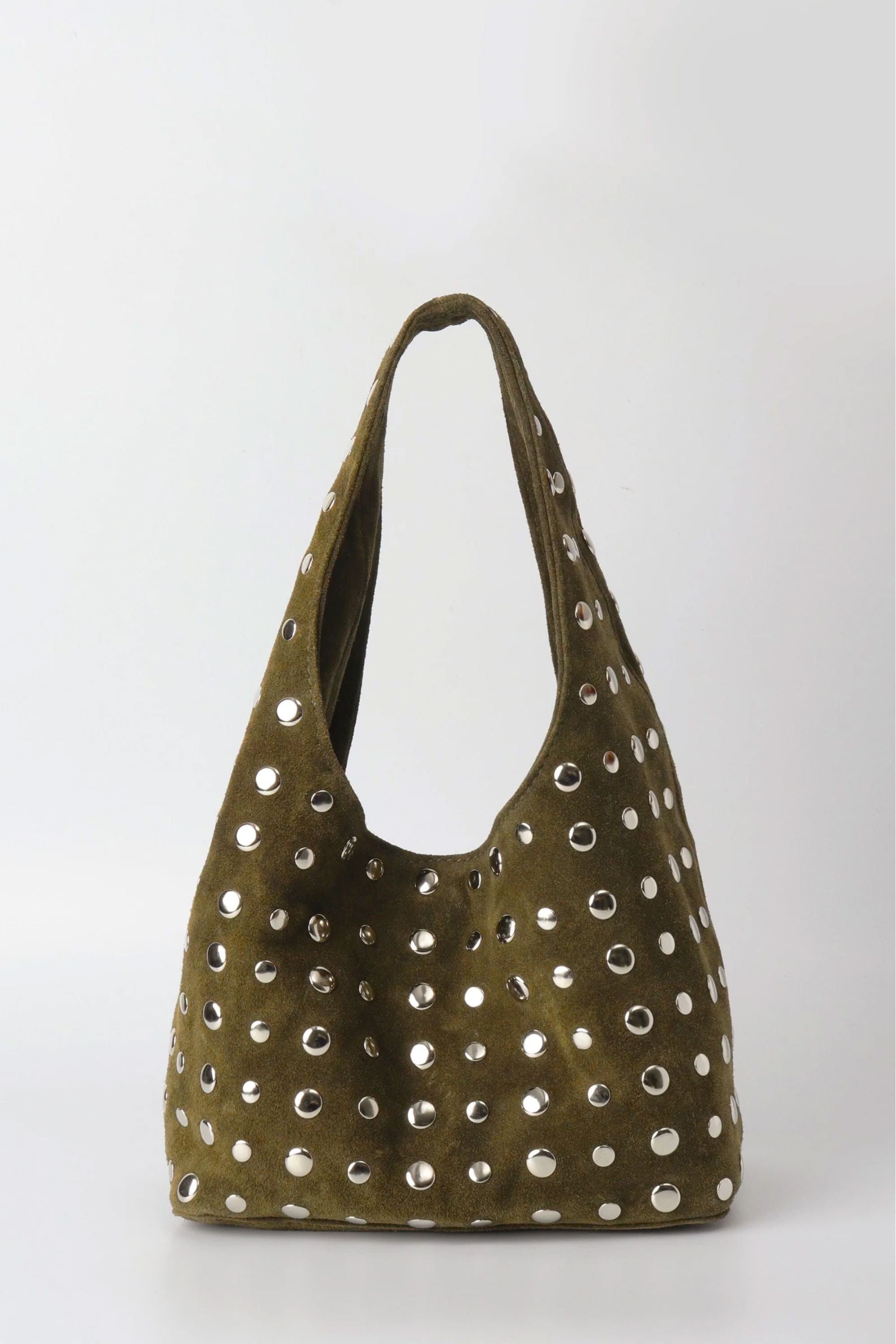 Icon Studded Midi in Olive Green Suede
