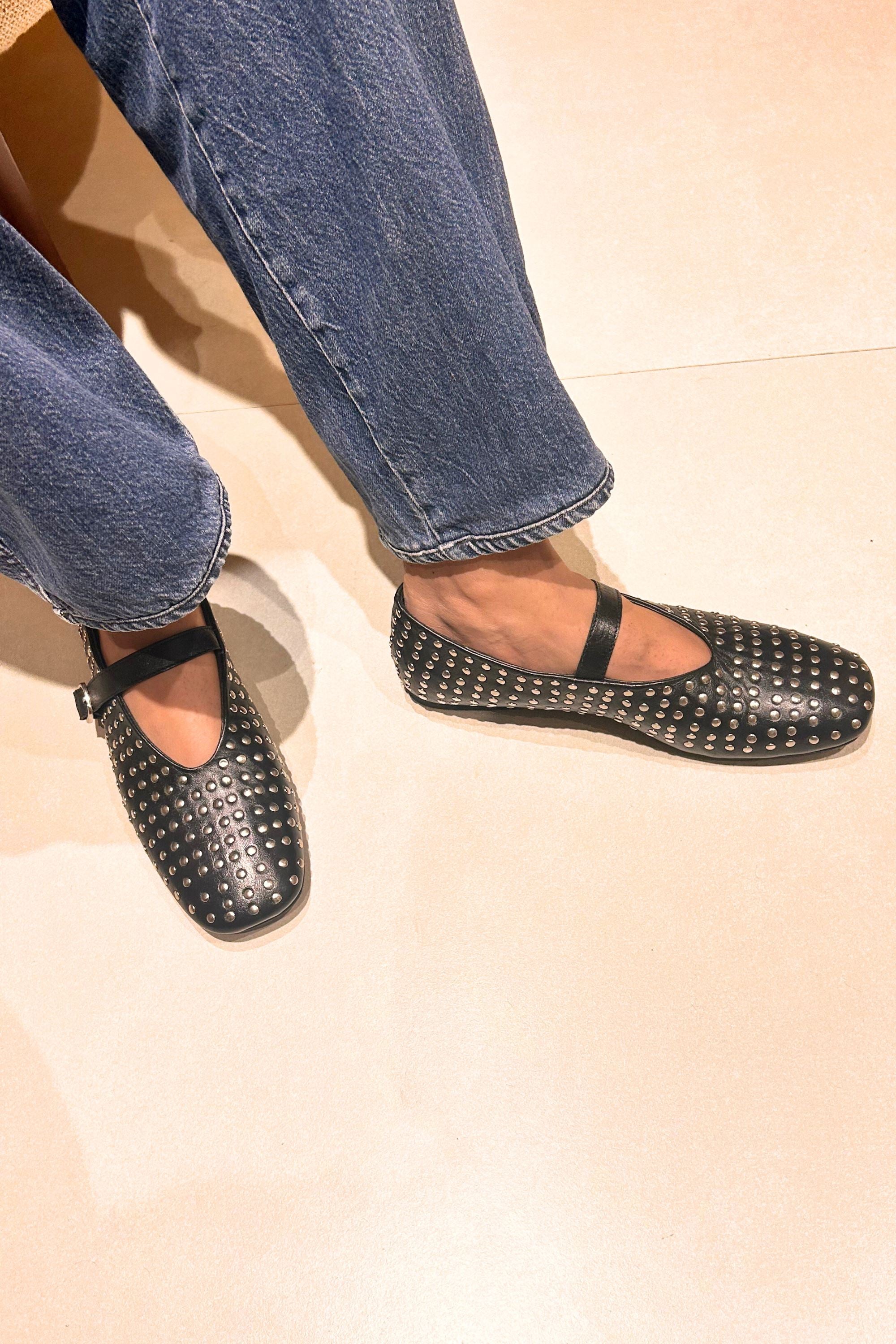 Black Ballet Flats With Rivets