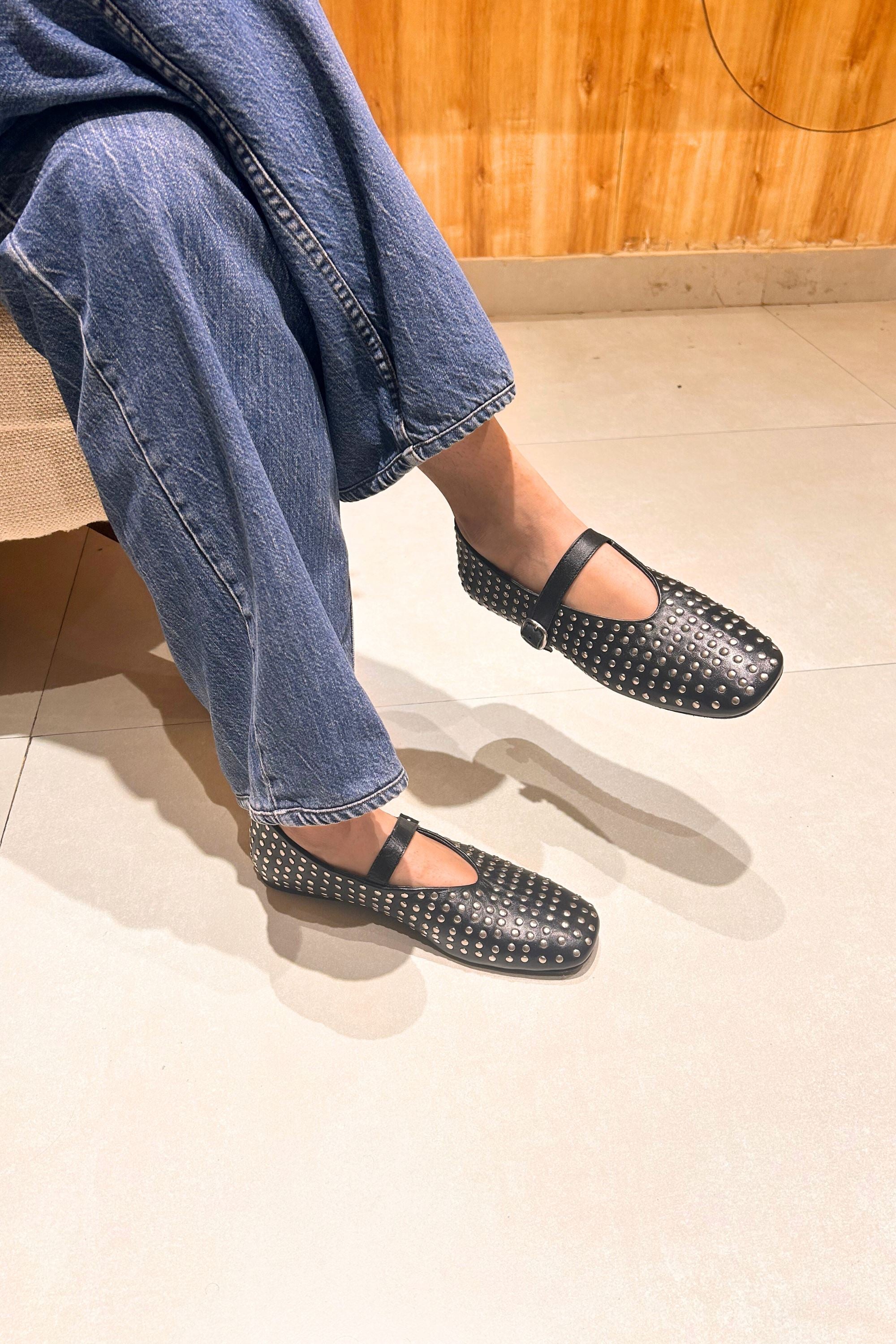 Black Ballet Flats With Rivets