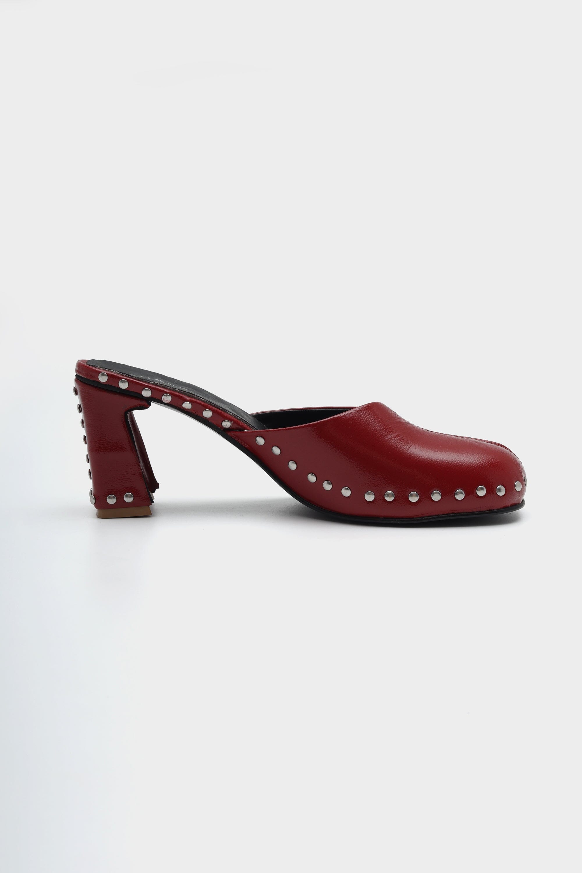 Runway Studded Mule Heels in Crimson