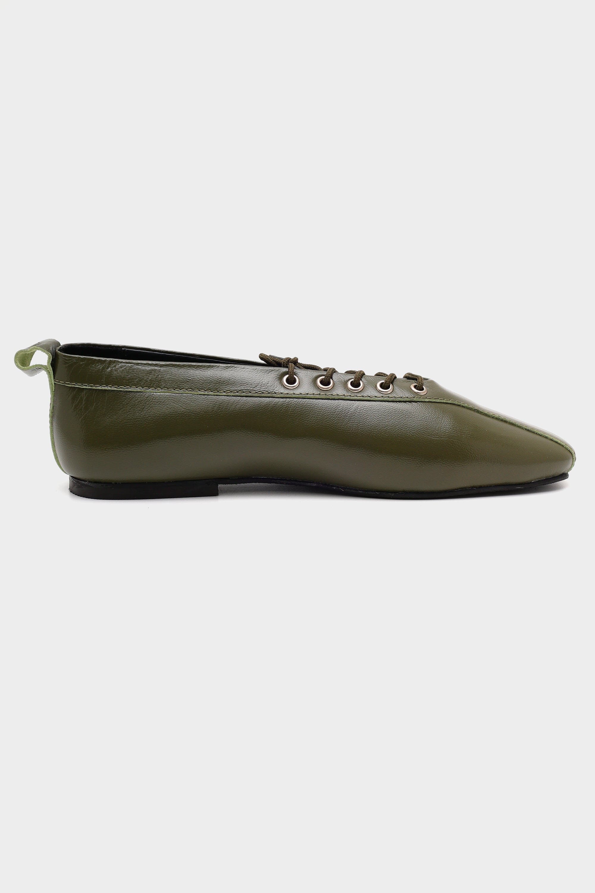 Lace-Up Ballerinas In Olive Green