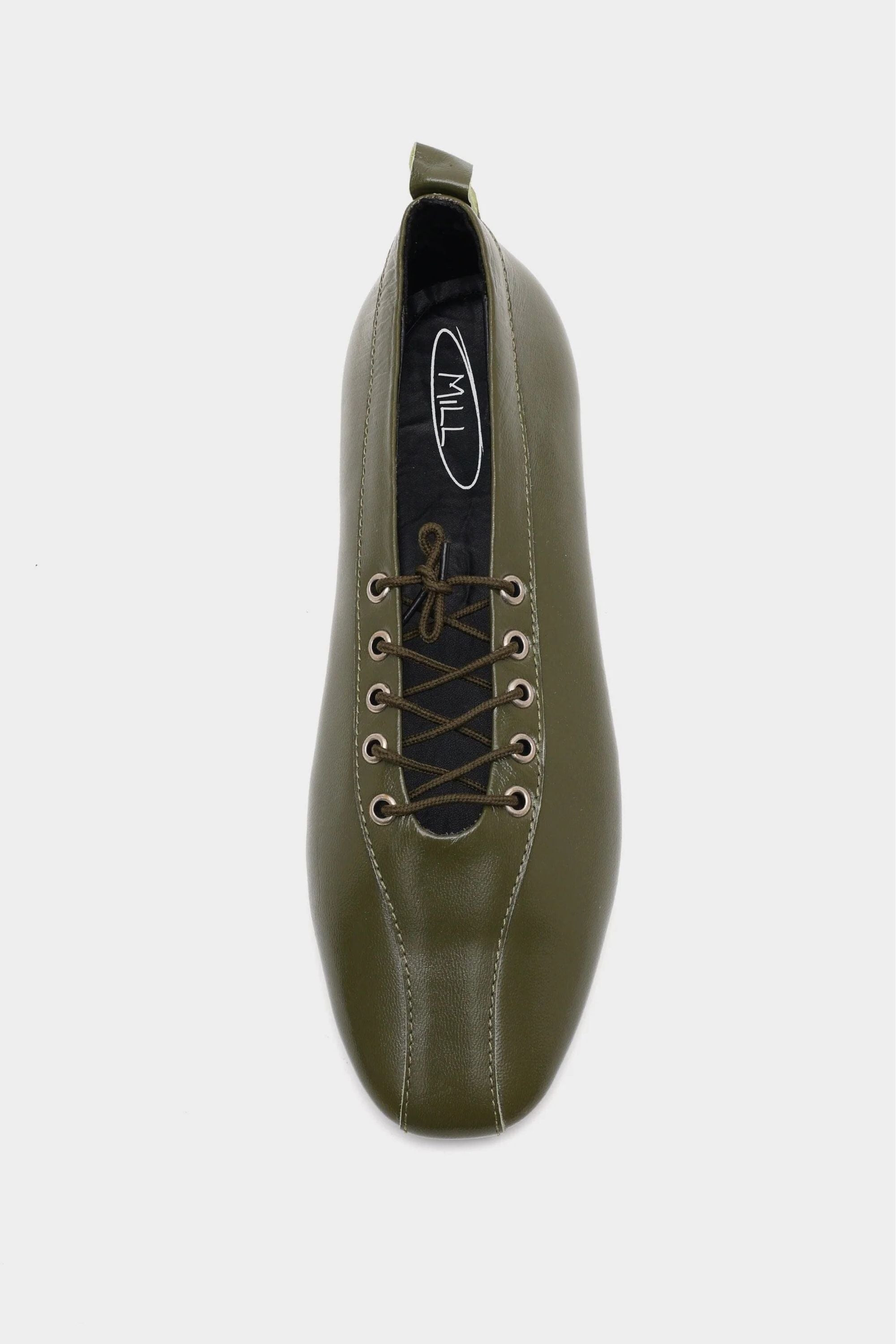 Lace-Up Ballerinas In Olive Green