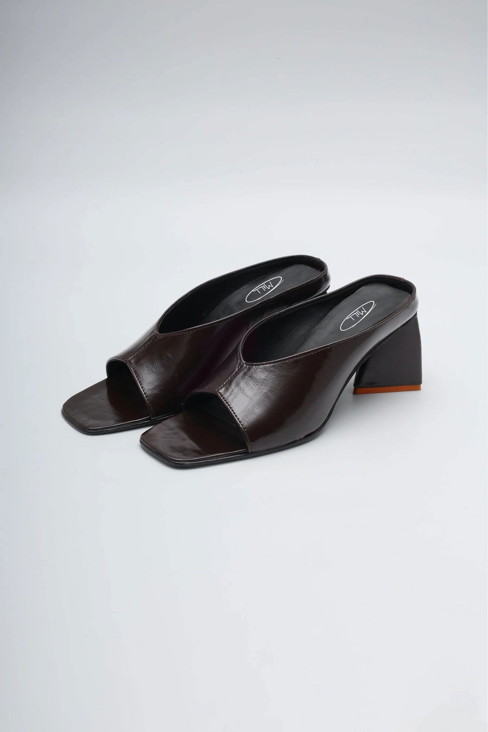 Vea Block Heels in Brown Patent Leather