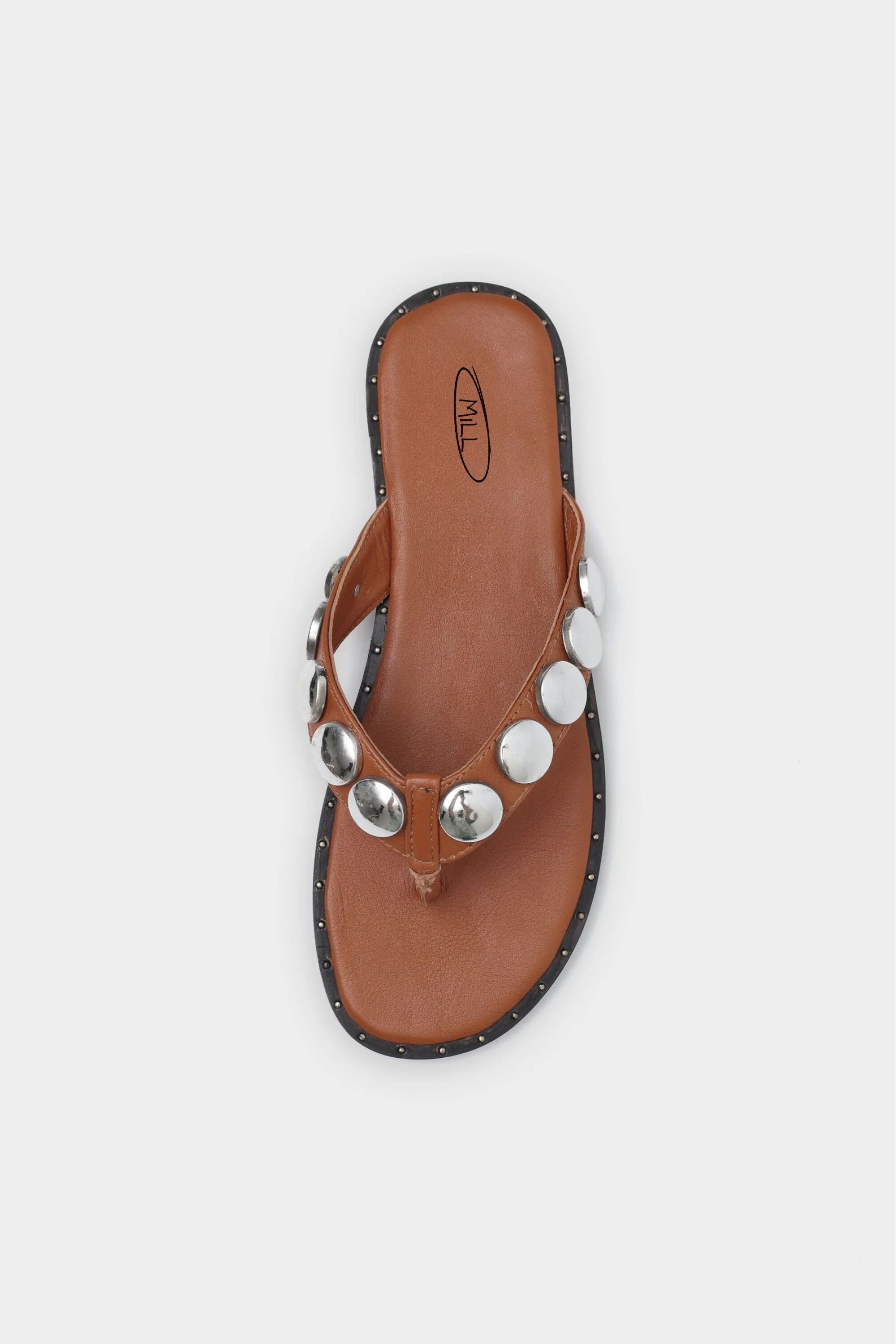 Icon Studded Flip Flops in Tan