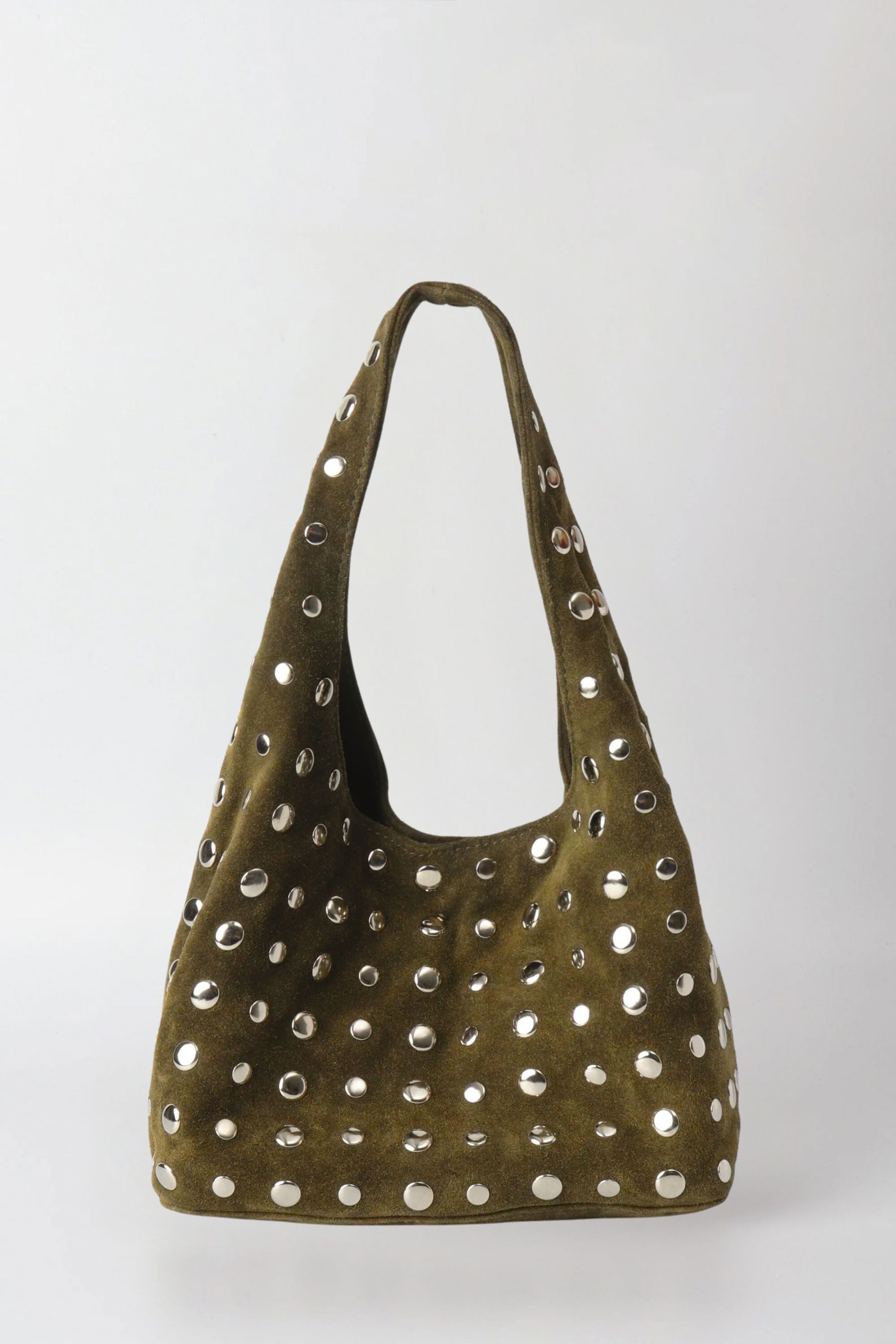 Icon Studded Midi in Olive Green Suede