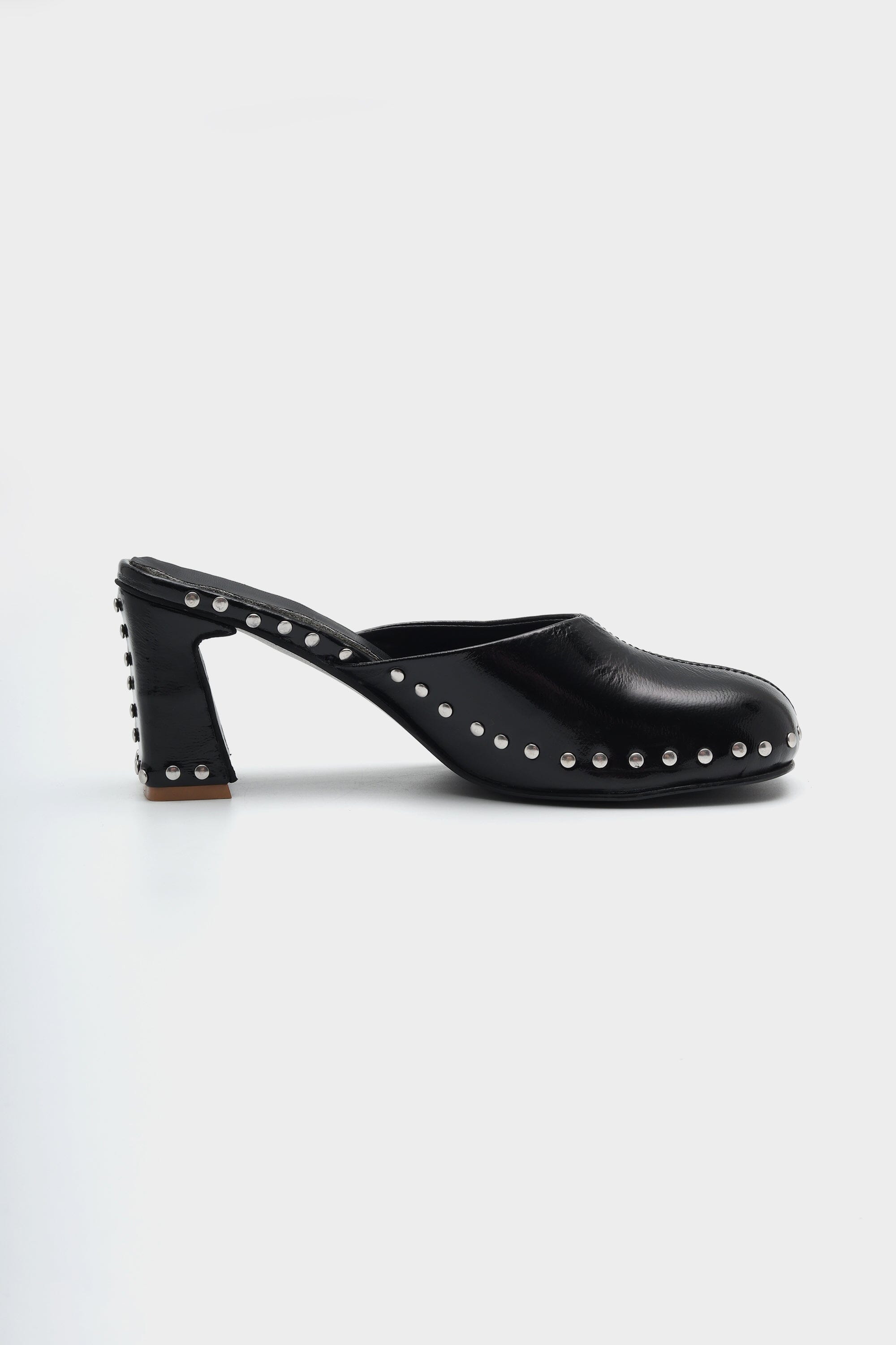 Runway Studded Mule Heels in Onyx