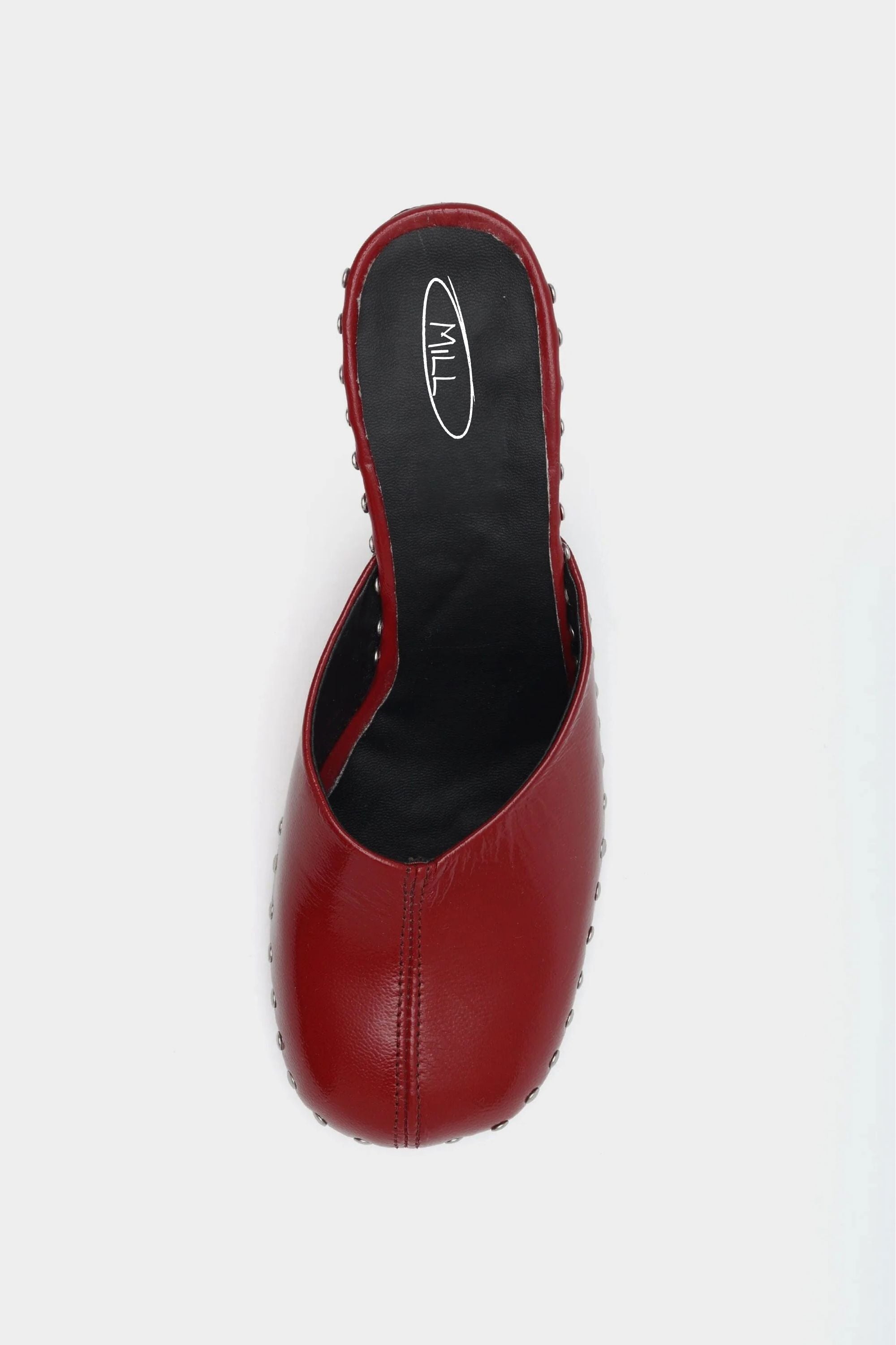 Runway Studded Mule Heels in Crimson