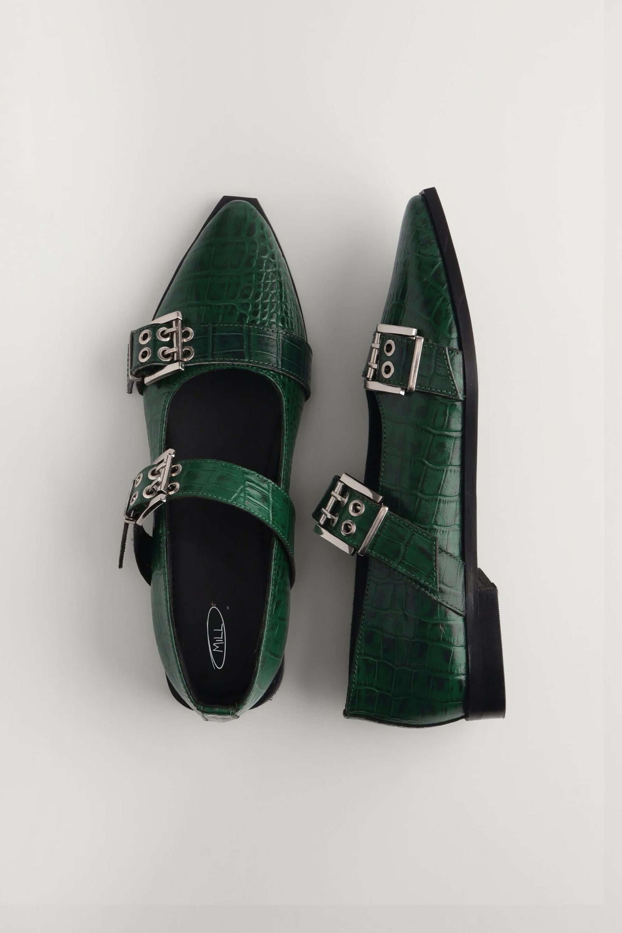 Buckled Ballet Flats in Forest Green