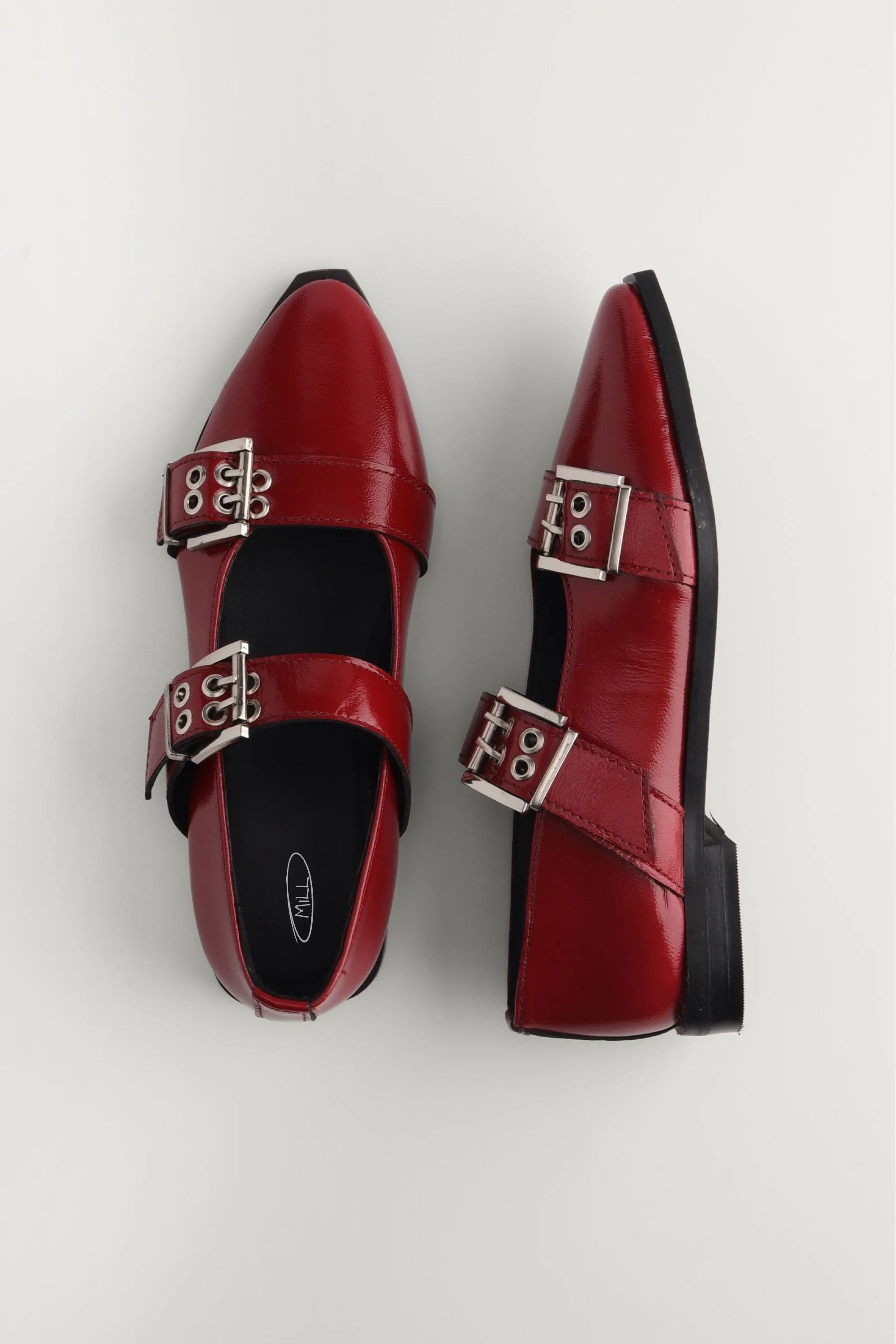 Buckled Ballet Flats in Red Patent Leather