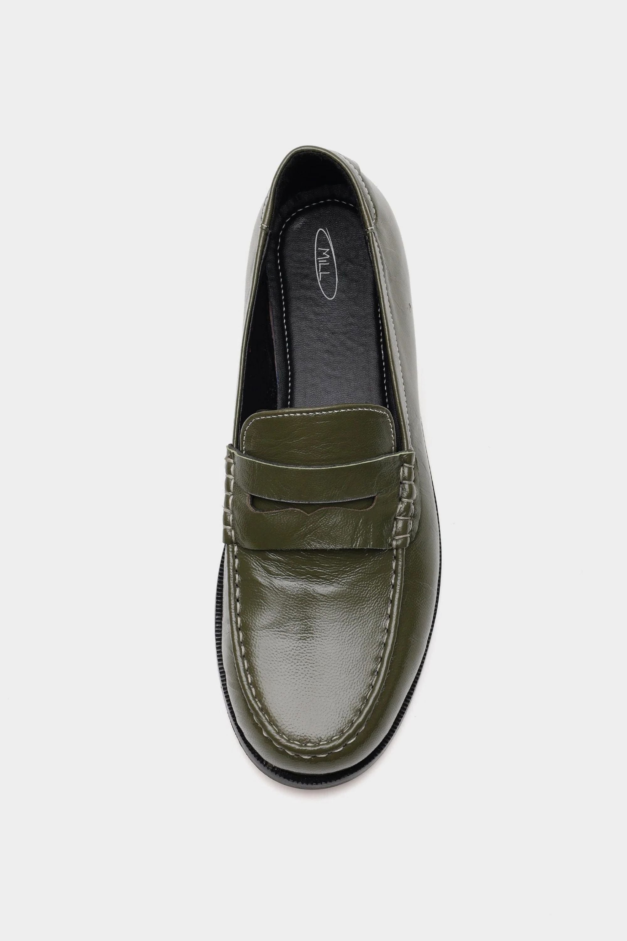 Classic Penny Cut Loafers in Olive Patent Leather