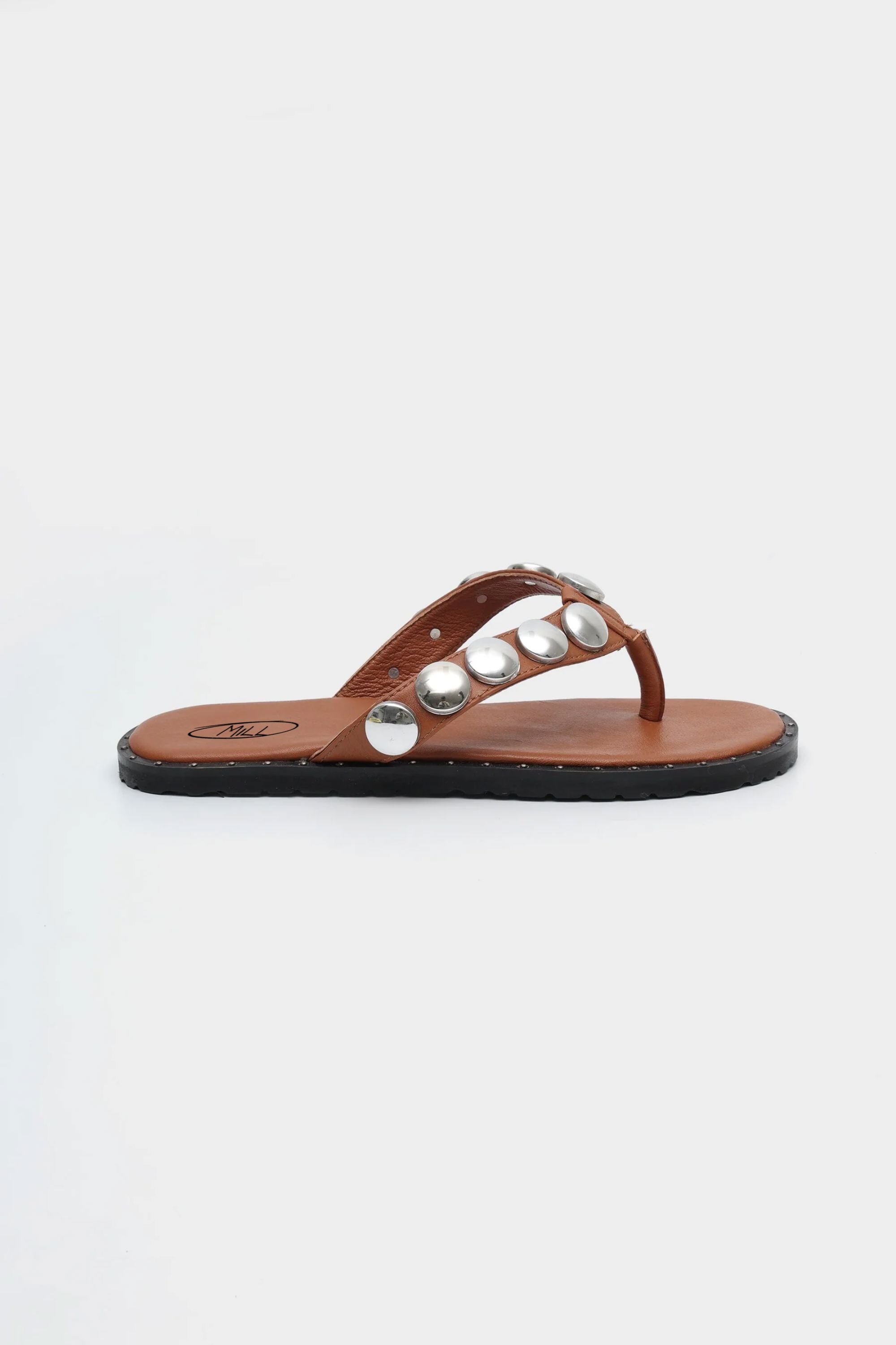 Icon Studded Flip Flops in Tan