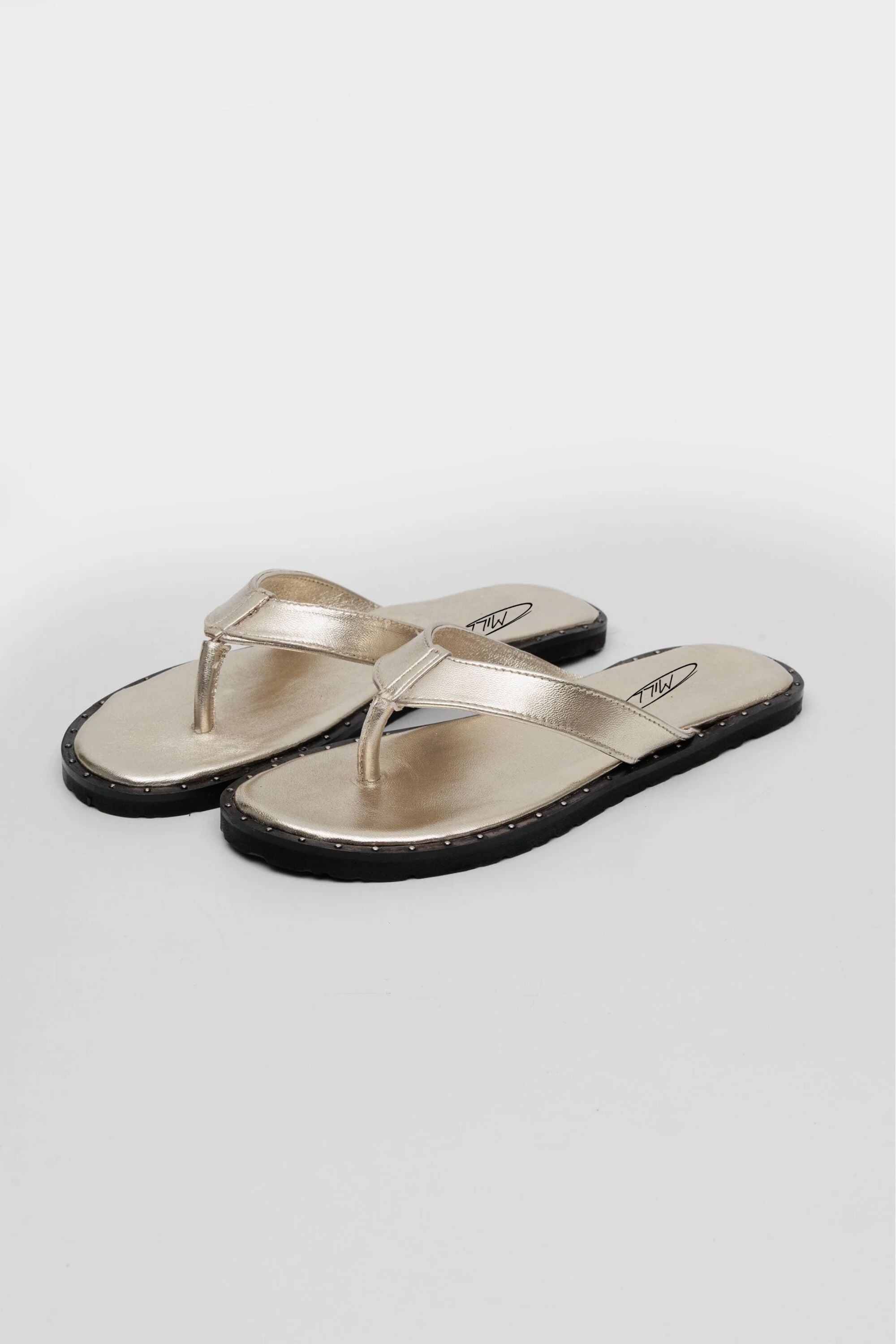 Bare Flip Flops in Champagne with Studded Detailing