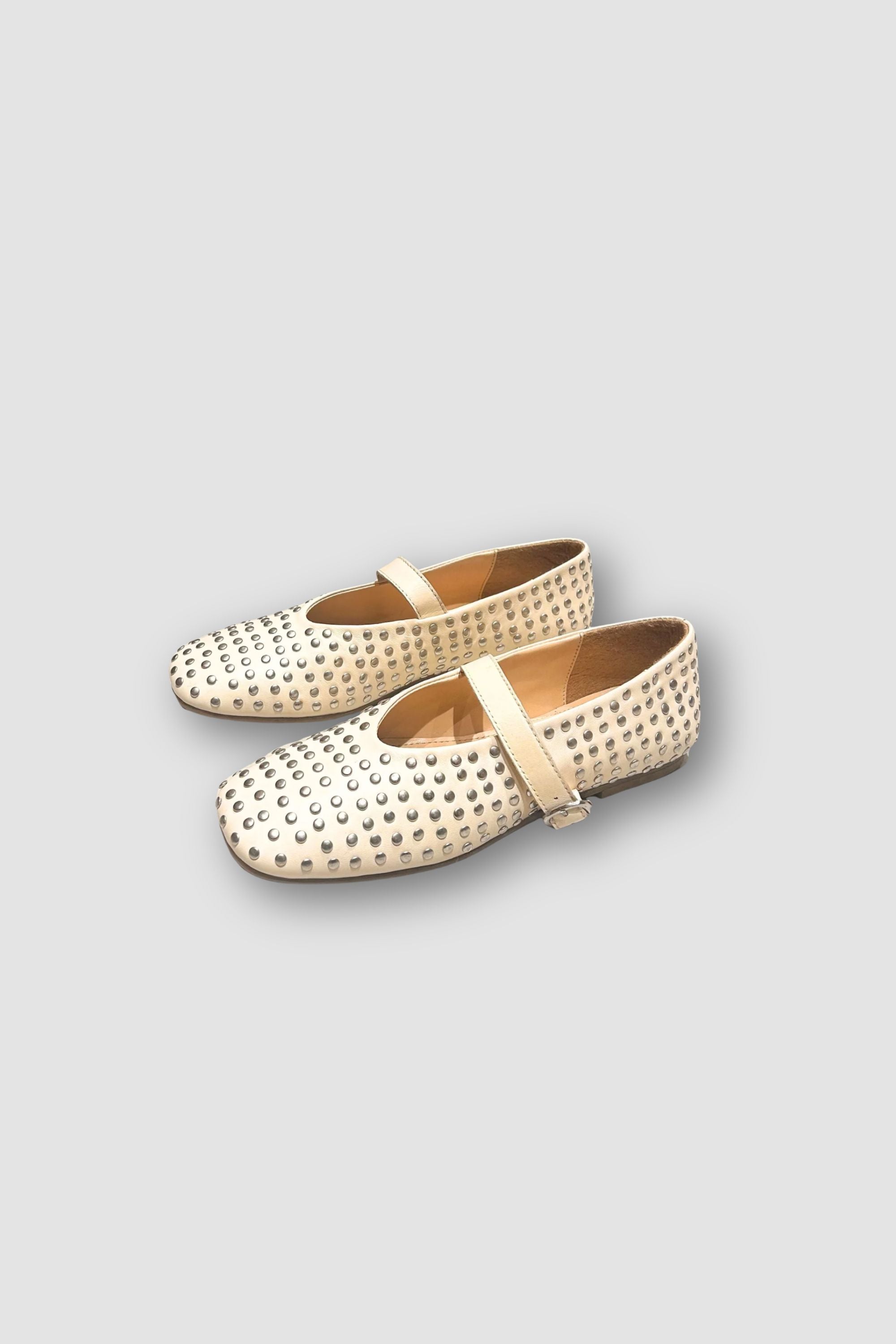Ecru Ballet Flats With Rivets